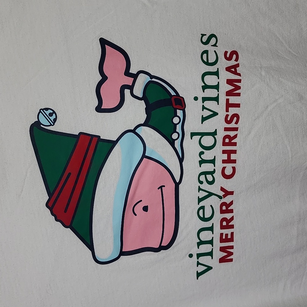 Vineyard Vines, Boys Size L, White Long Sleeve Elf Whale Merry Christmas